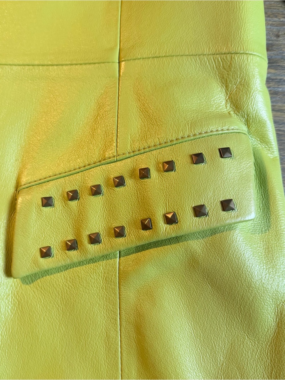 Terry Lewis Vintage Y2K Chartreuse Leather Blazer with Stud Trim - Picture 5 of 10